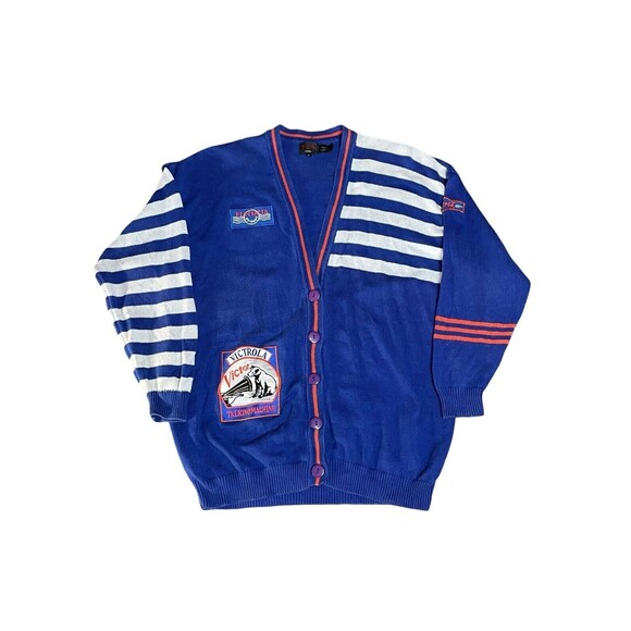 Fia Italia V-neck Button Sweater Navy Blue Womens Size L Vintage Cardigan - Picture 1 of 6